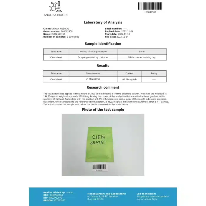 Driada Medical Clenbuterol Analyse
